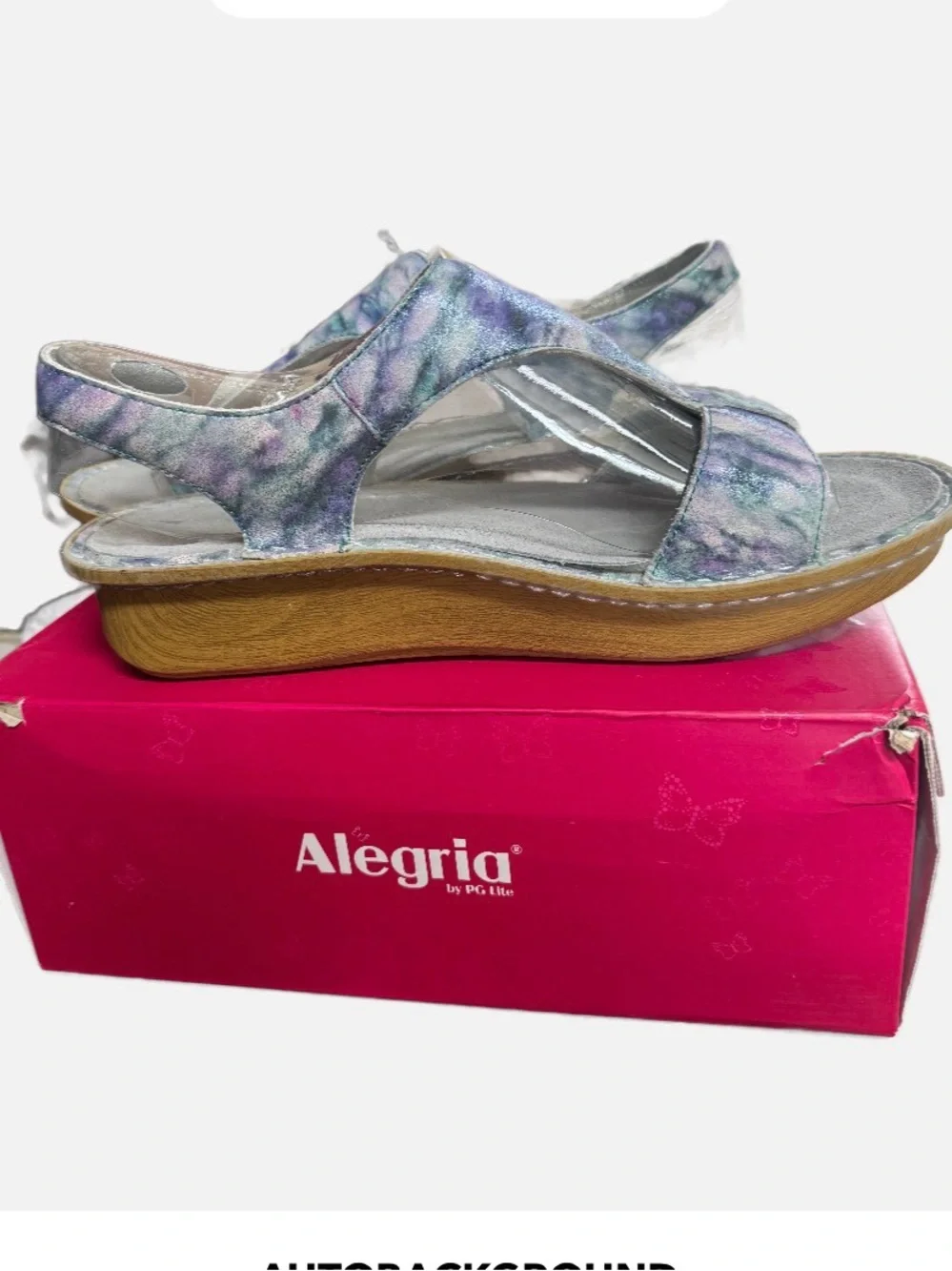 Alegria Kendra Iridescent Purple Blue Silver watercolor Tie-Dye Platform Sandal